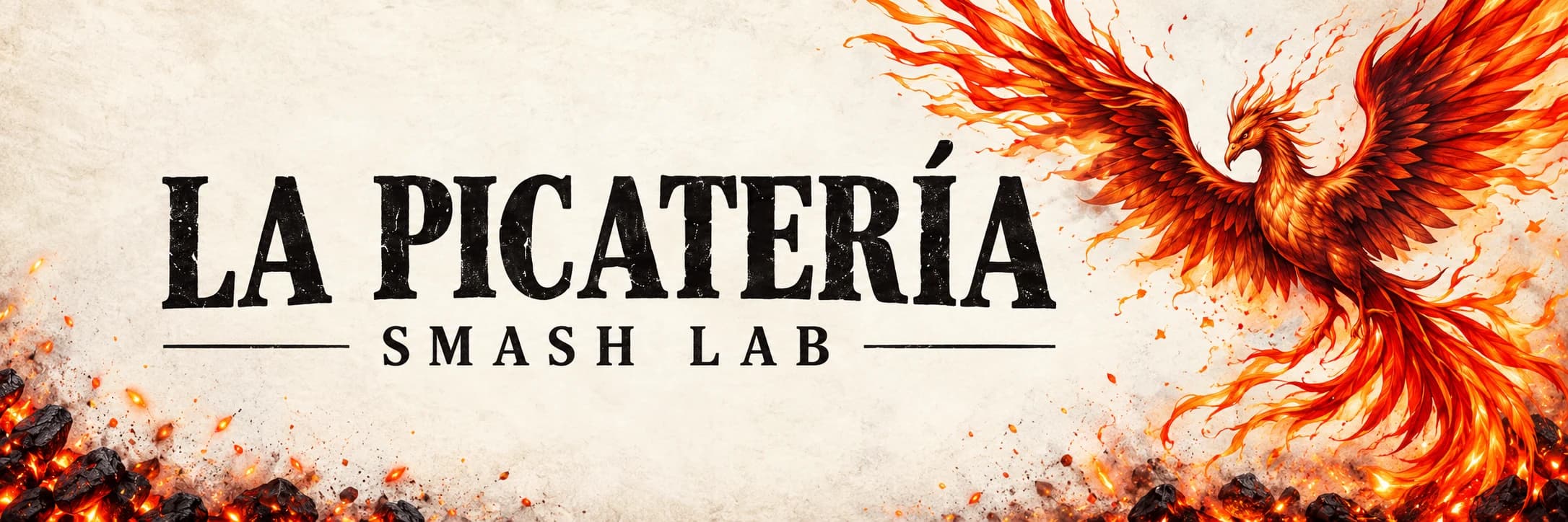 La Picatería · SMASH LAB, con el ave fénix de fuego naranja